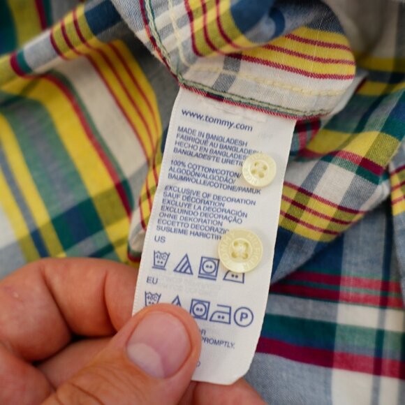 Tommy Hilfiger Plaid Short Sleeve Plaid Button Down 2XL Blue White Green Yellow - Picture 10 of 11